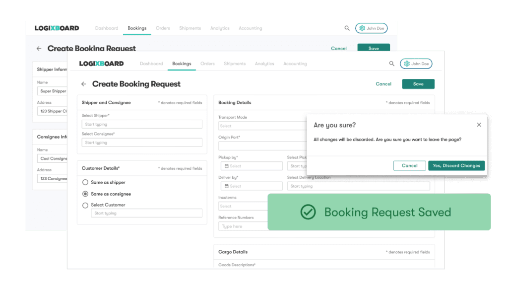 Logixboard Freight Booking Software - Create Bookings Screenshots